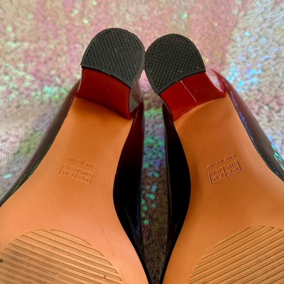 Wet❤️Kiss Ombré Block Heel Patent Leather Pointed Top Black to Red Pumps - Picture 8 of 12